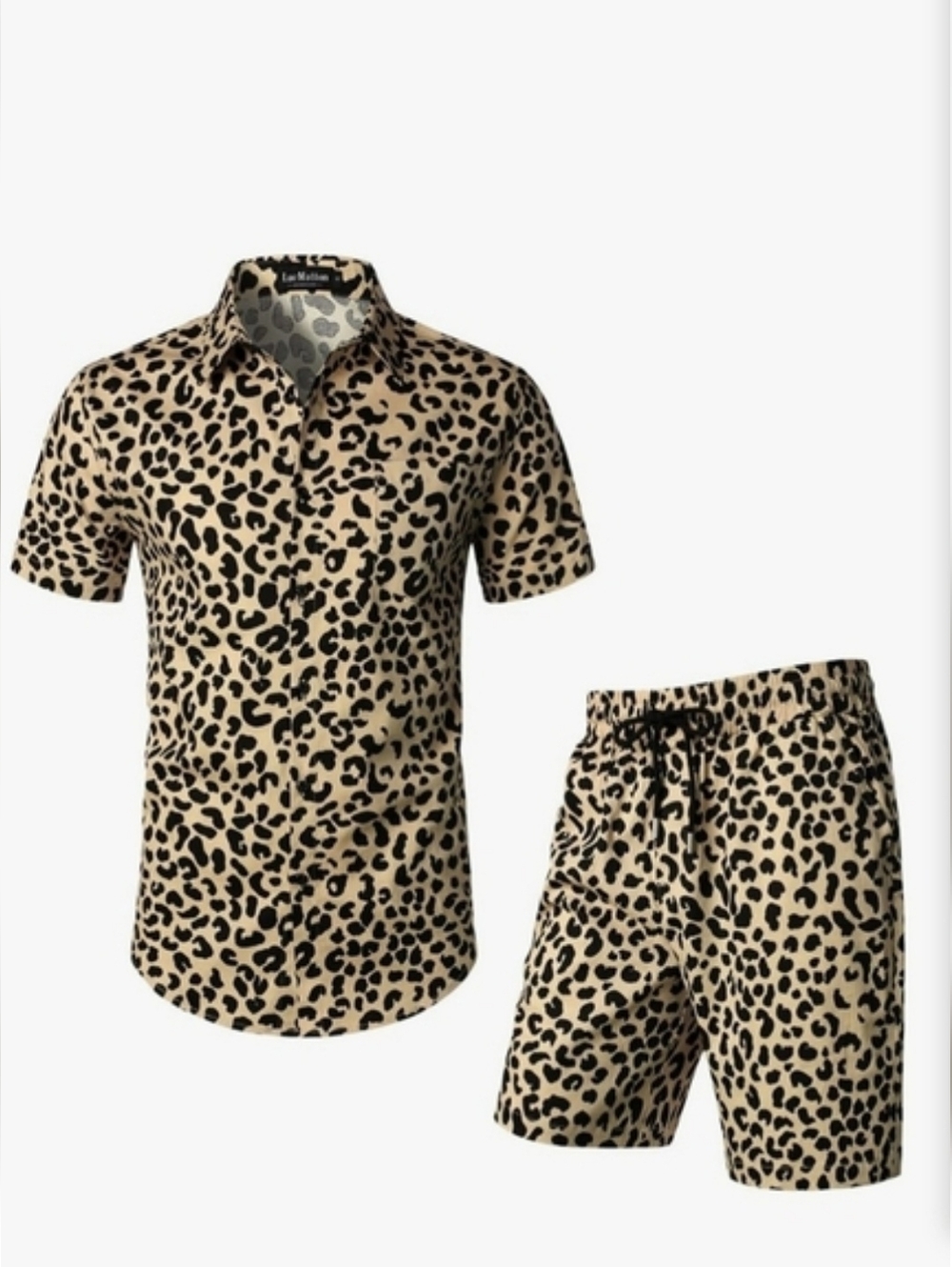 NEW MEN TWO PIECE LEOPARD PRINTED OUTFIT CASUAL SHORT SET SIZE LARGE (42)